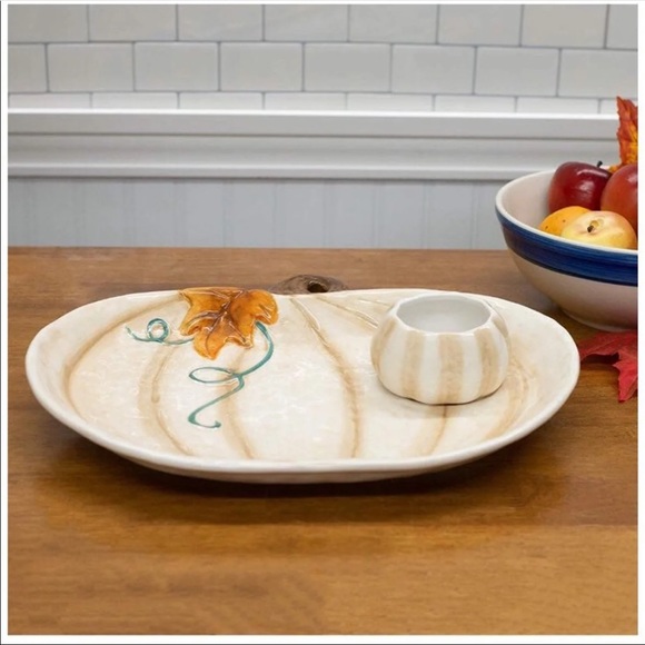 Ceramic Pumpkin Chip and Dip Set - Picture 2 of 4